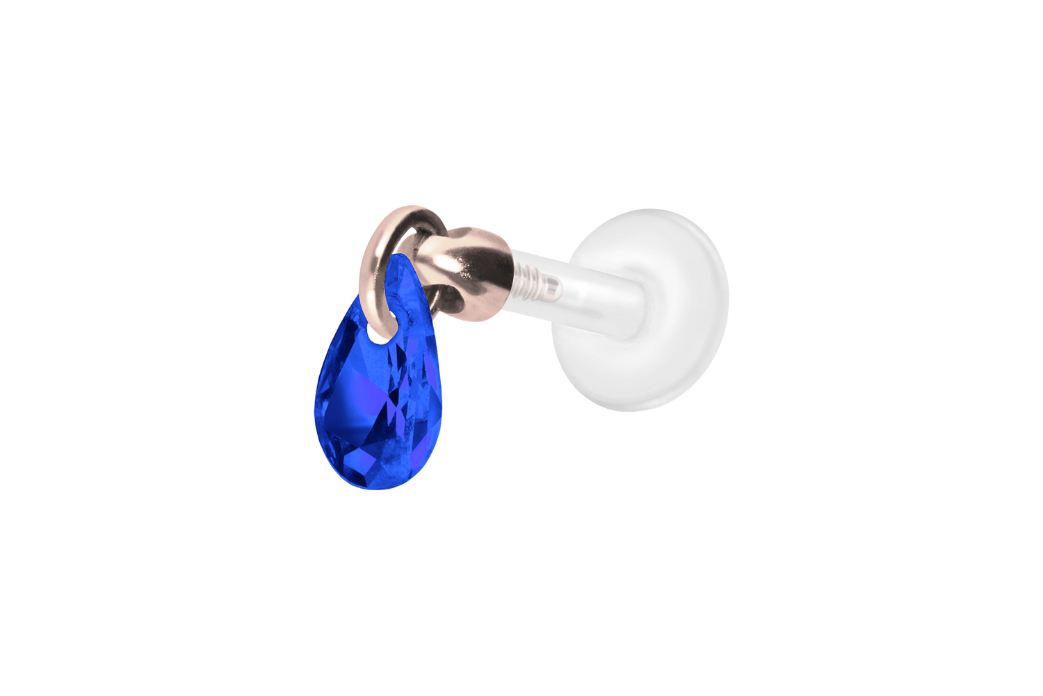 PTFE Labret Piercing mit Innengewinde + Titan-Aufsatz KRISTALLTROPFEN